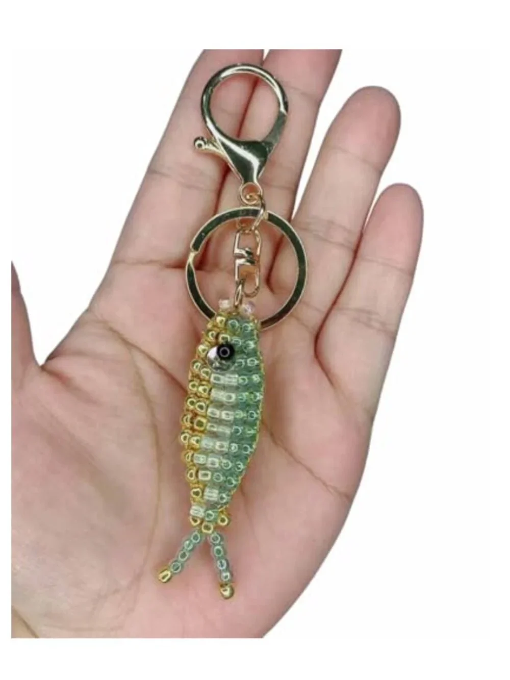 Handmade Beaded Fish Bag Charm Gold Plated Lobster Clasp Purse Keychain